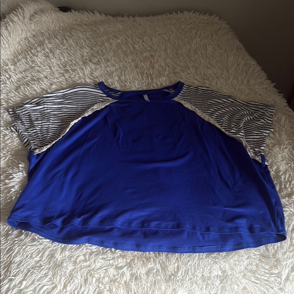 Blue and White Striped Women's Top